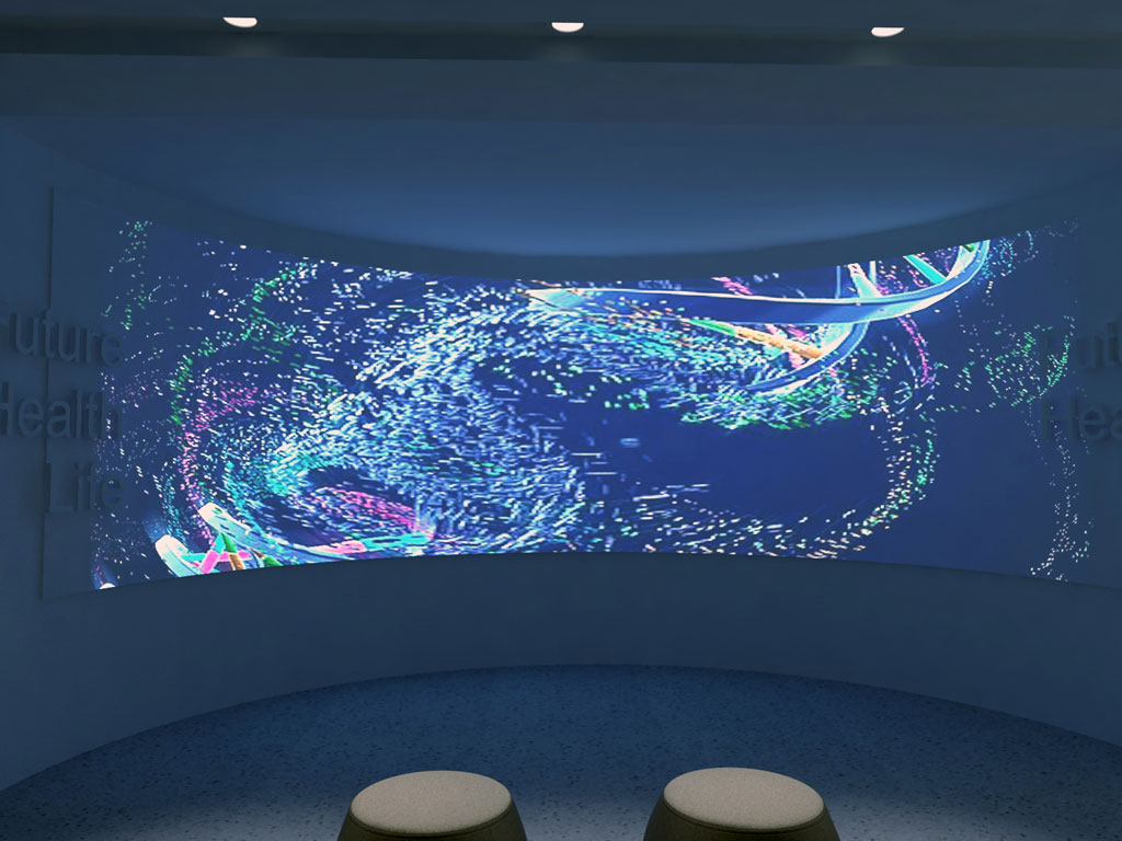 泓信生物企業(yè)數(shù)字展館設(shè)計(jì)效果圖-弧幕投影